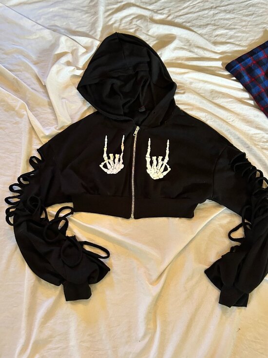 Tops - hoodie size medium womens  black skeleton shirt sweatshirt rock roll crop